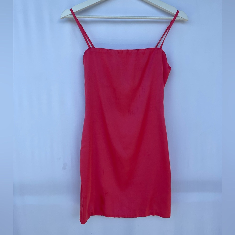 Watermelon Pink Satin Strappy Mini Dress - Oh Polly